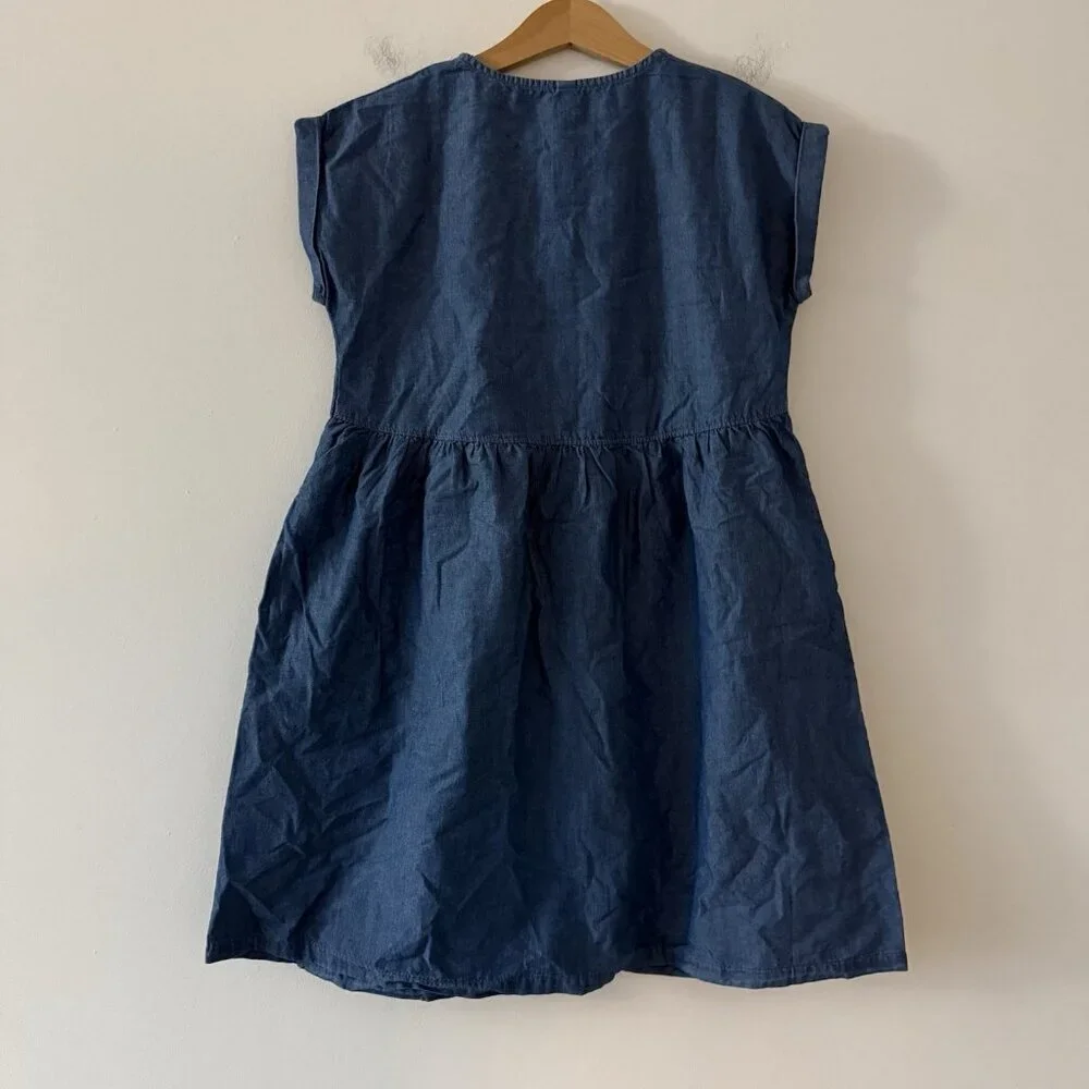 Uniqlo Girls Blue Chambray Dress Size 7-8 Front Buttons Preppy School Casual NWT